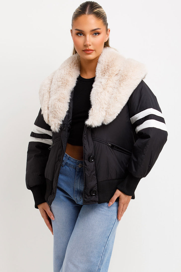 Radzna | Women’s aviator bomber jacket with faux fur collar