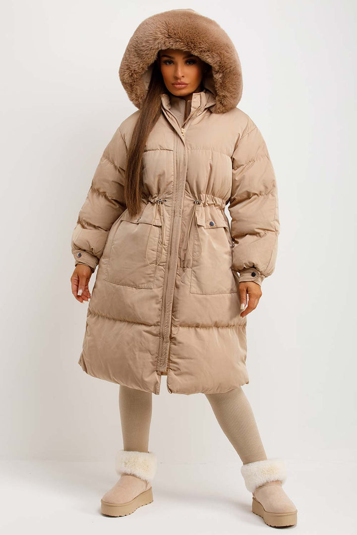 Lovisa | Women’s long puffer coat with faux fur hood