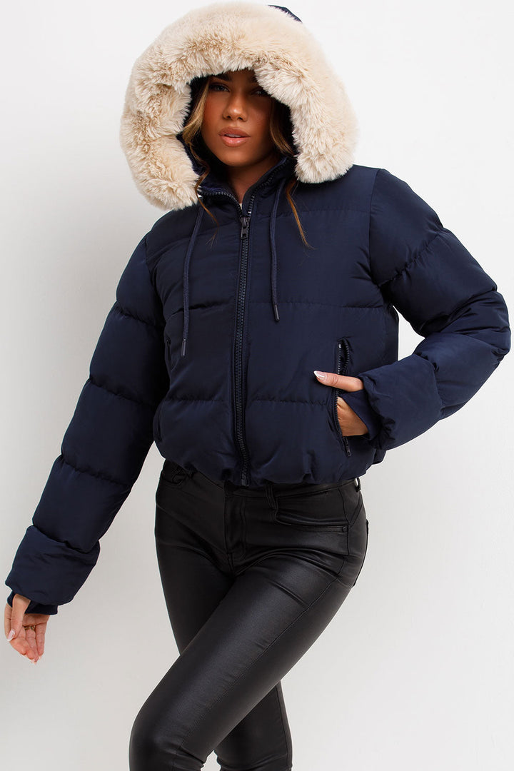 Nadia | Women's puffer jacket with faux fur hood