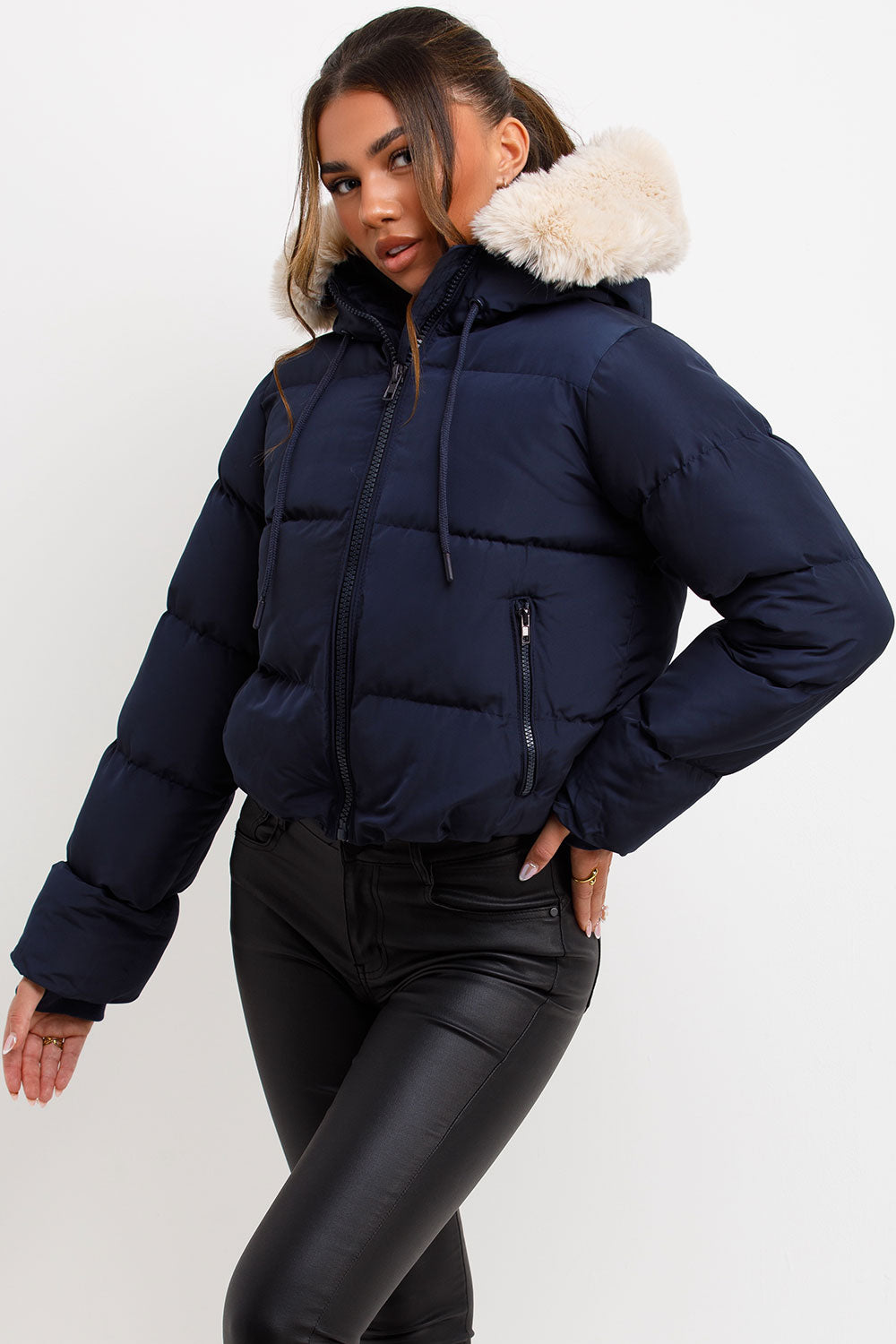 Nadia | Women's puffer jacket with faux fur hood