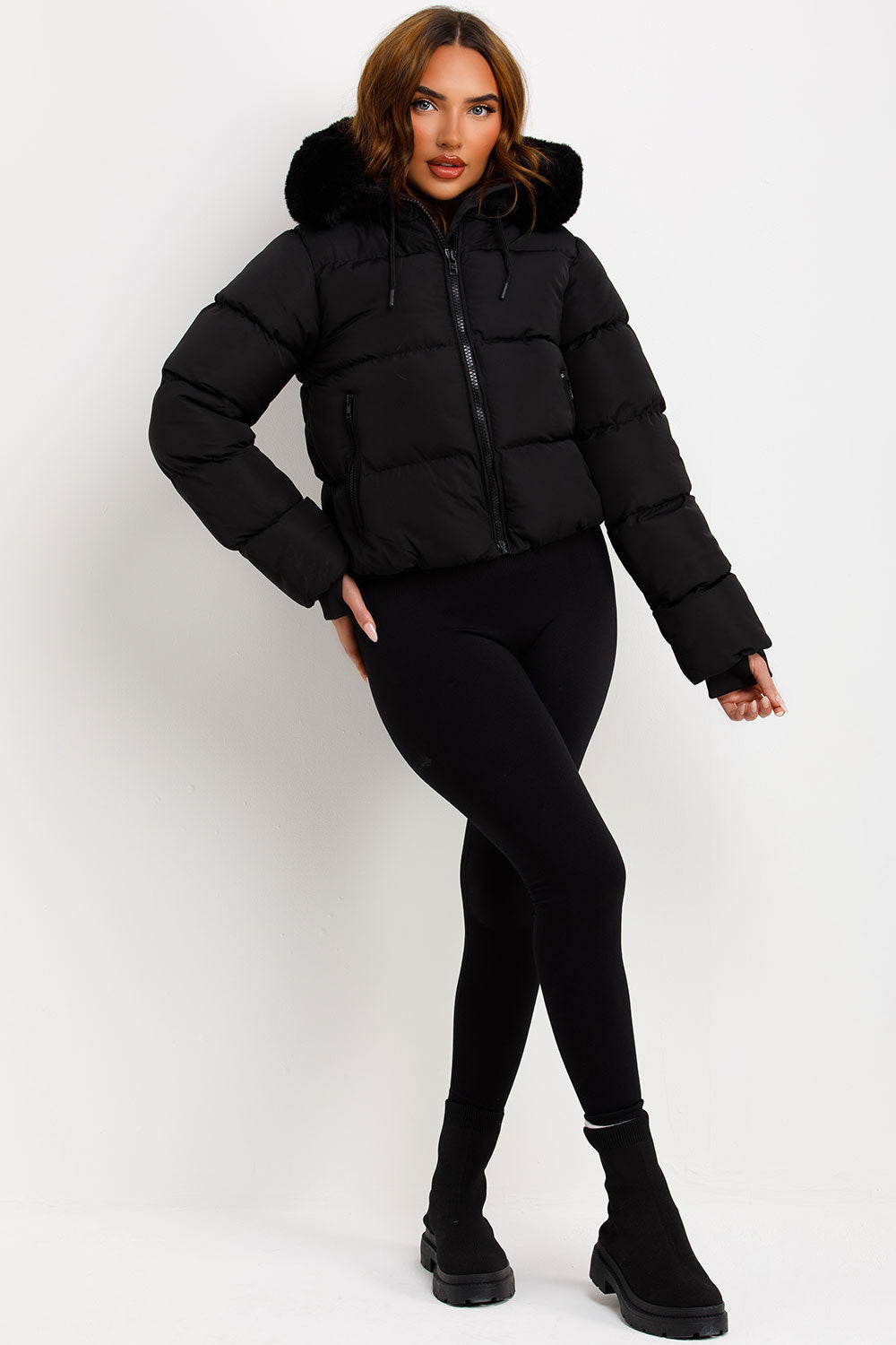 Audrina | Women’s puffer jacket with faux fur hood