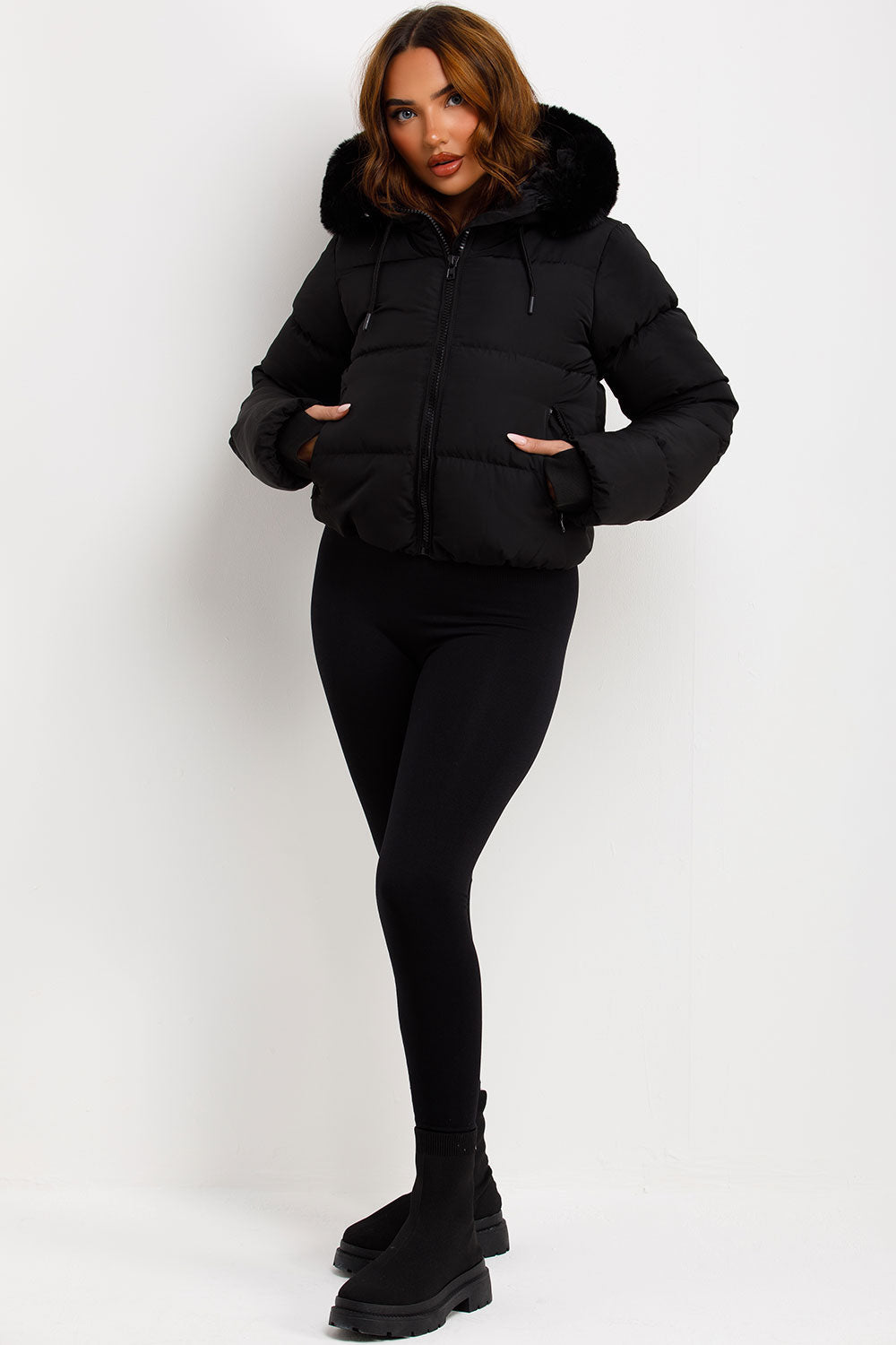 Audrina | Women’s puffer jacket with faux fur hood