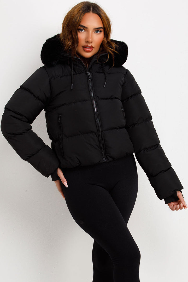 Audrina | Women’s puffer jacket with faux fur hood