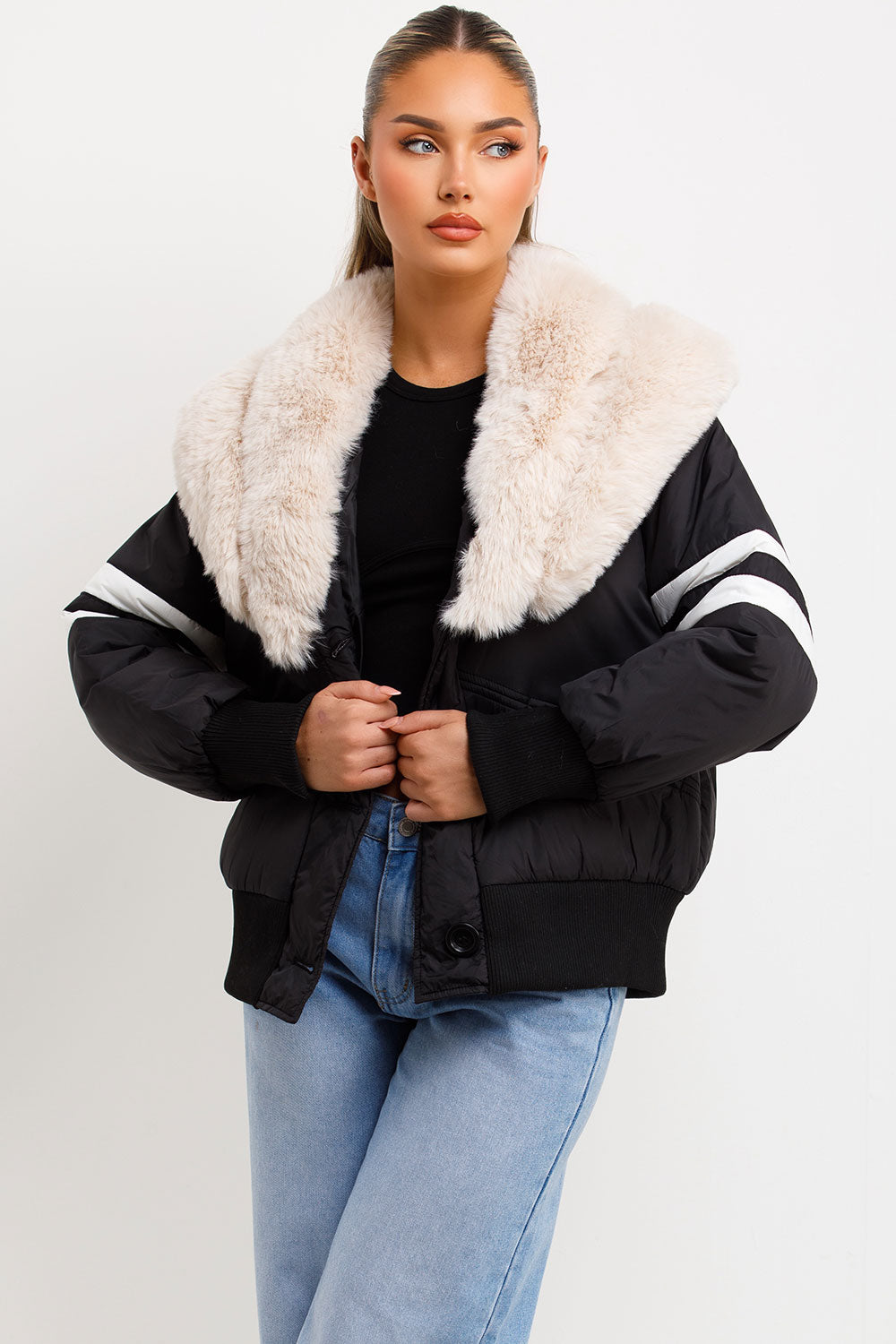 Radzna | Women’s aviator bomber jacket with faux fur collar