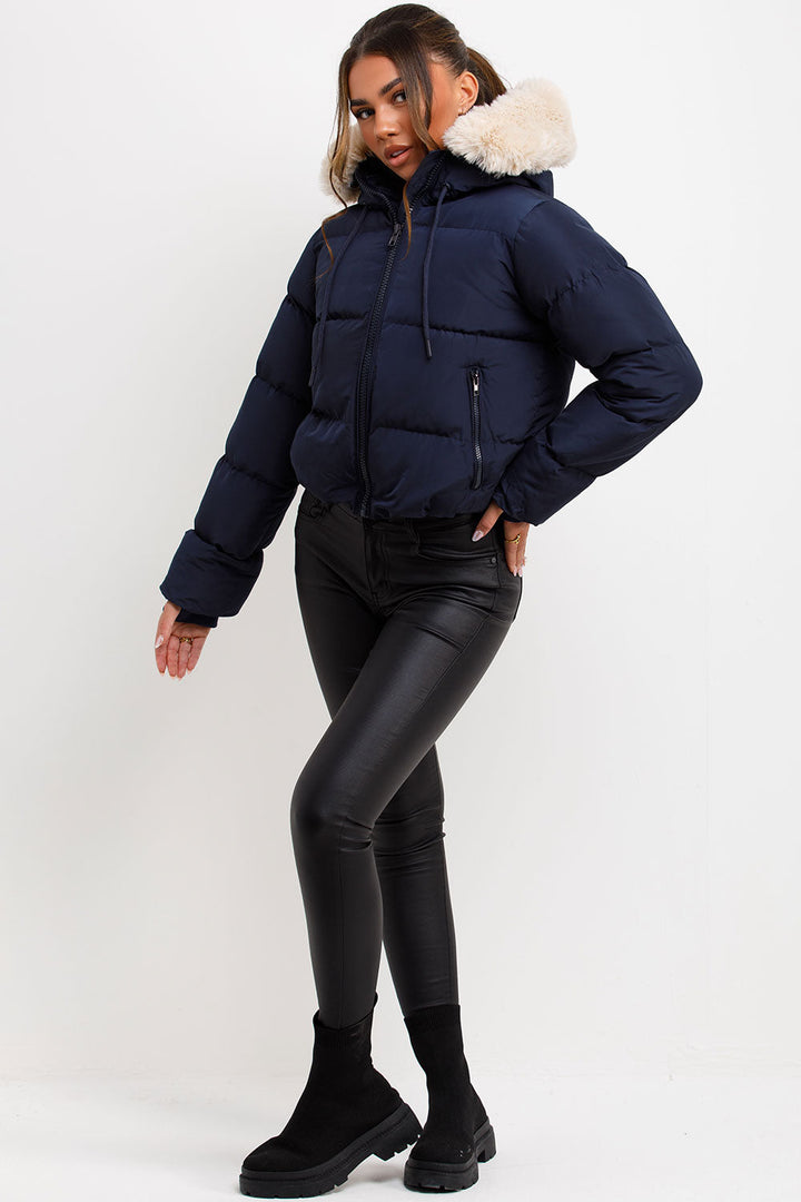 Nadia | Women's puffer jacket with faux fur hood