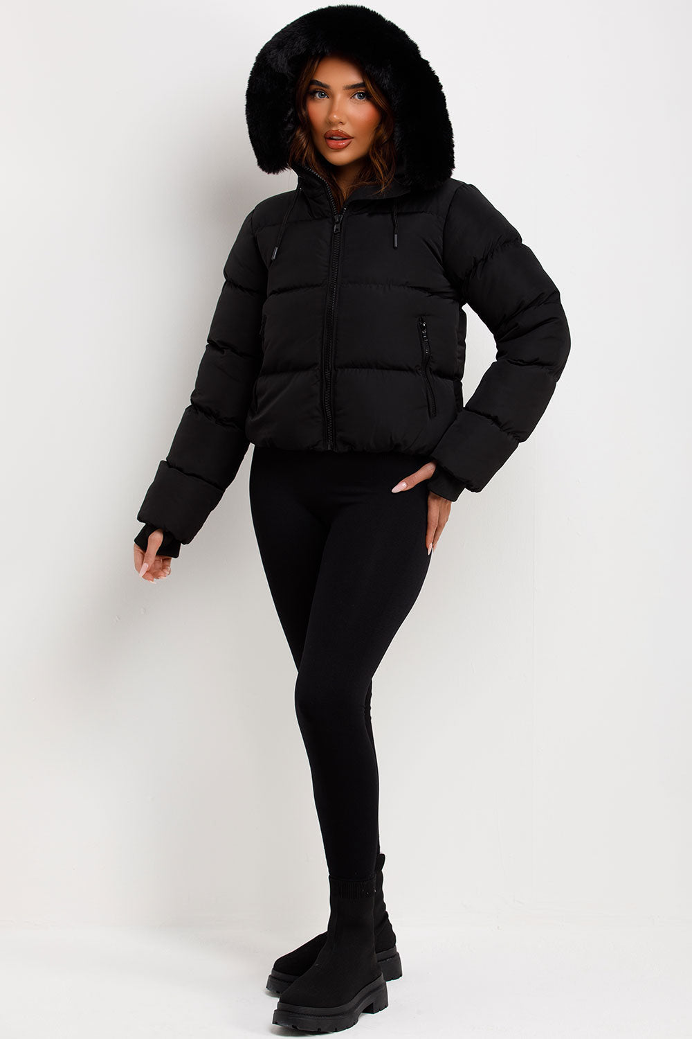 Audrina | Women’s puffer jacket with faux fur hood