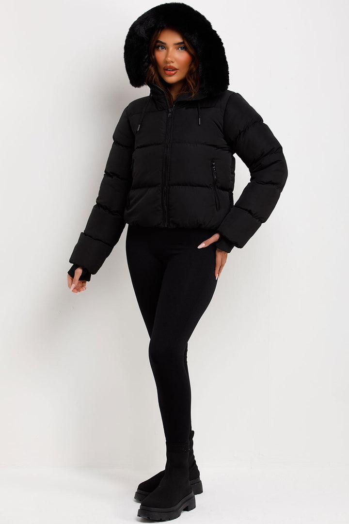 Audrina | Women’s puffer jacket with faux fur hood