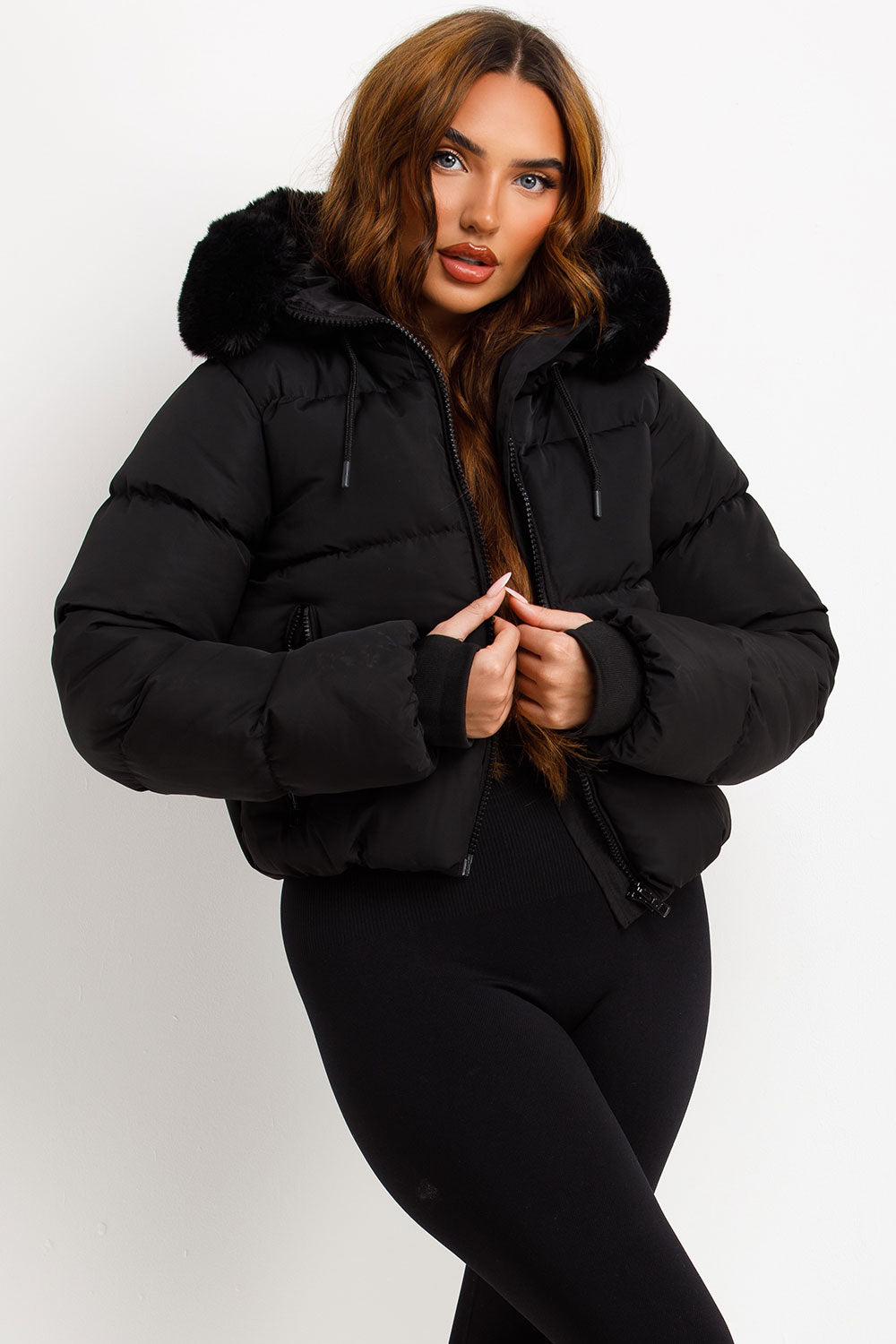 Audrina | Women’s puffer jacket with faux fur hood