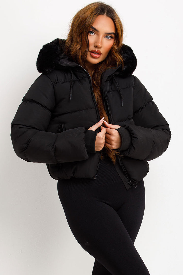 Audrina | Women’s puffer jacket with faux fur hood