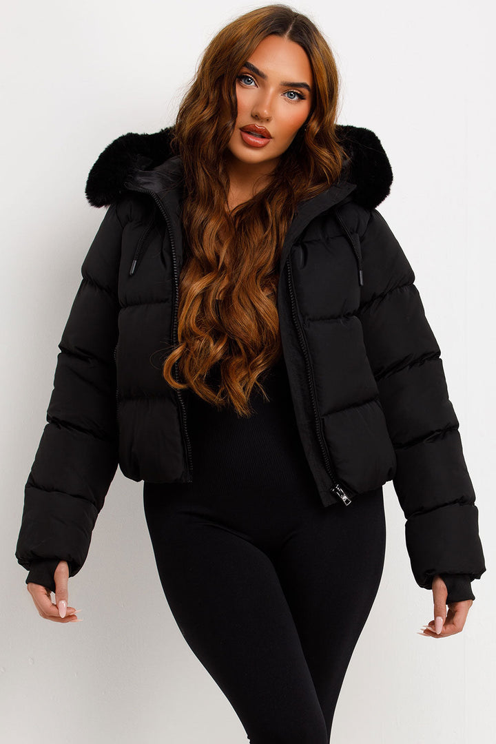 Audrina | Women’s puffer jacket with faux fur hood