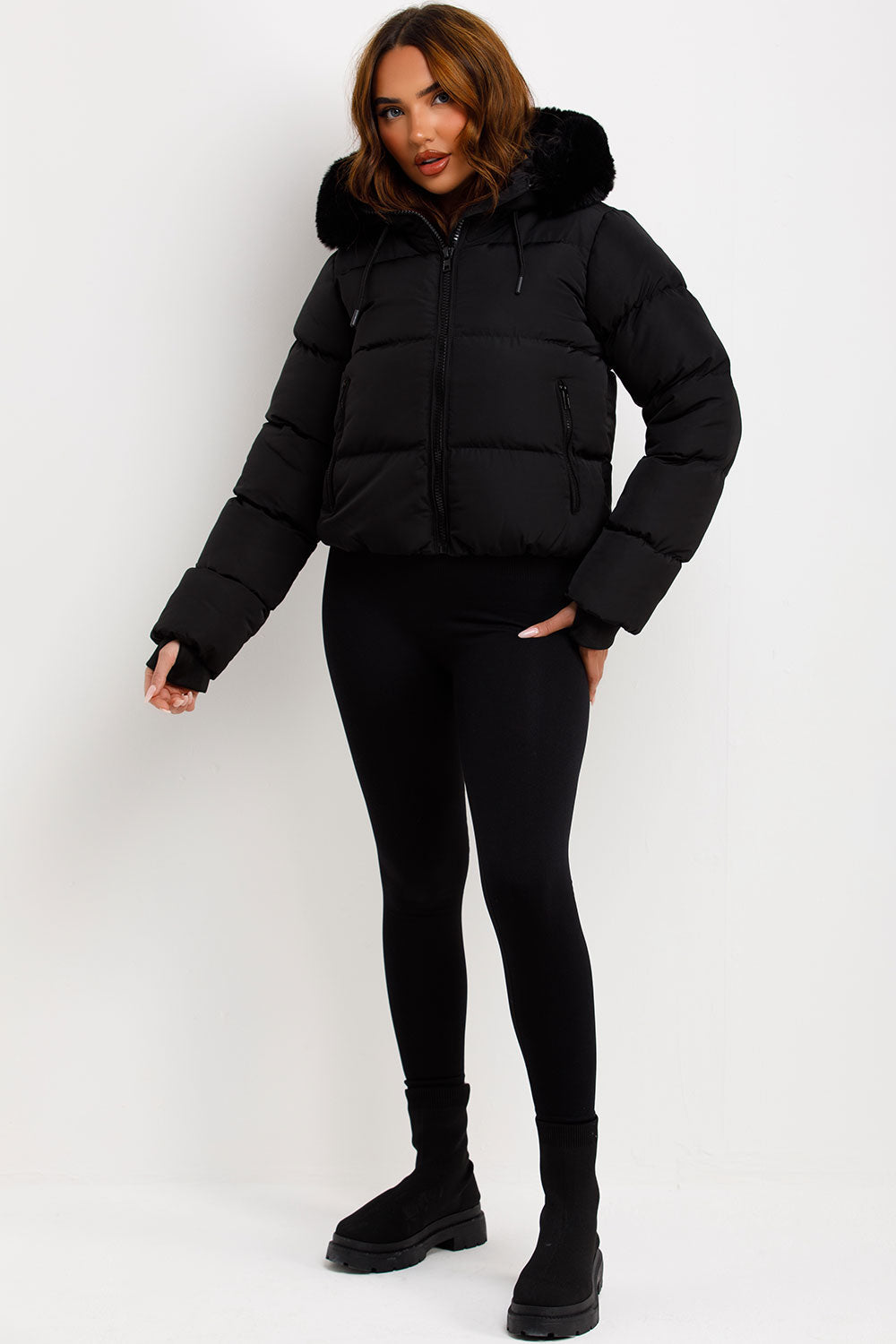 Audrina | Women’s puffer jacket with faux fur hood