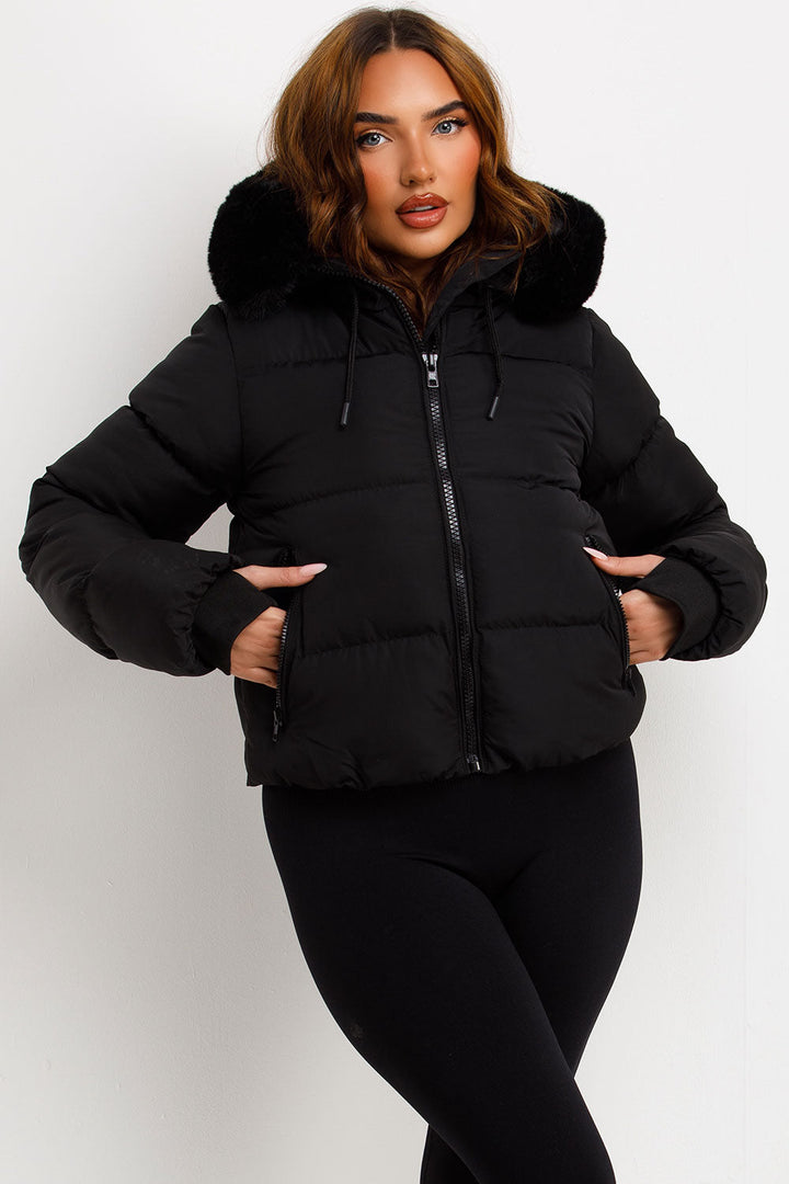 Audrina | Women’s puffer jacket with faux fur hood