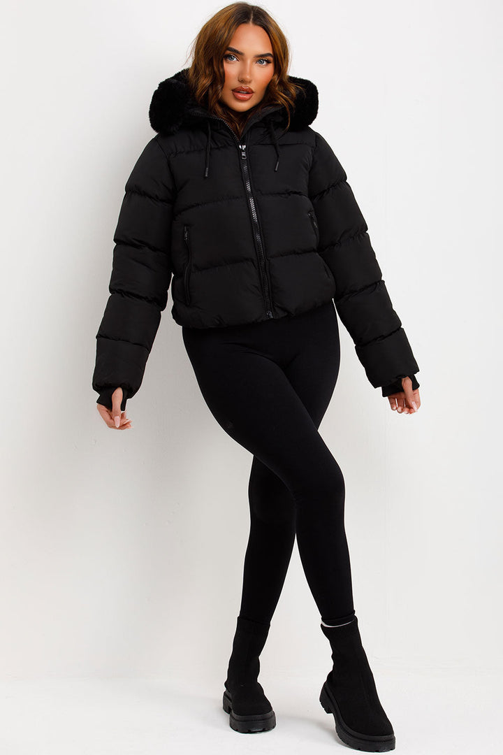 Audrina | Women’s puffer jacket with faux fur hood