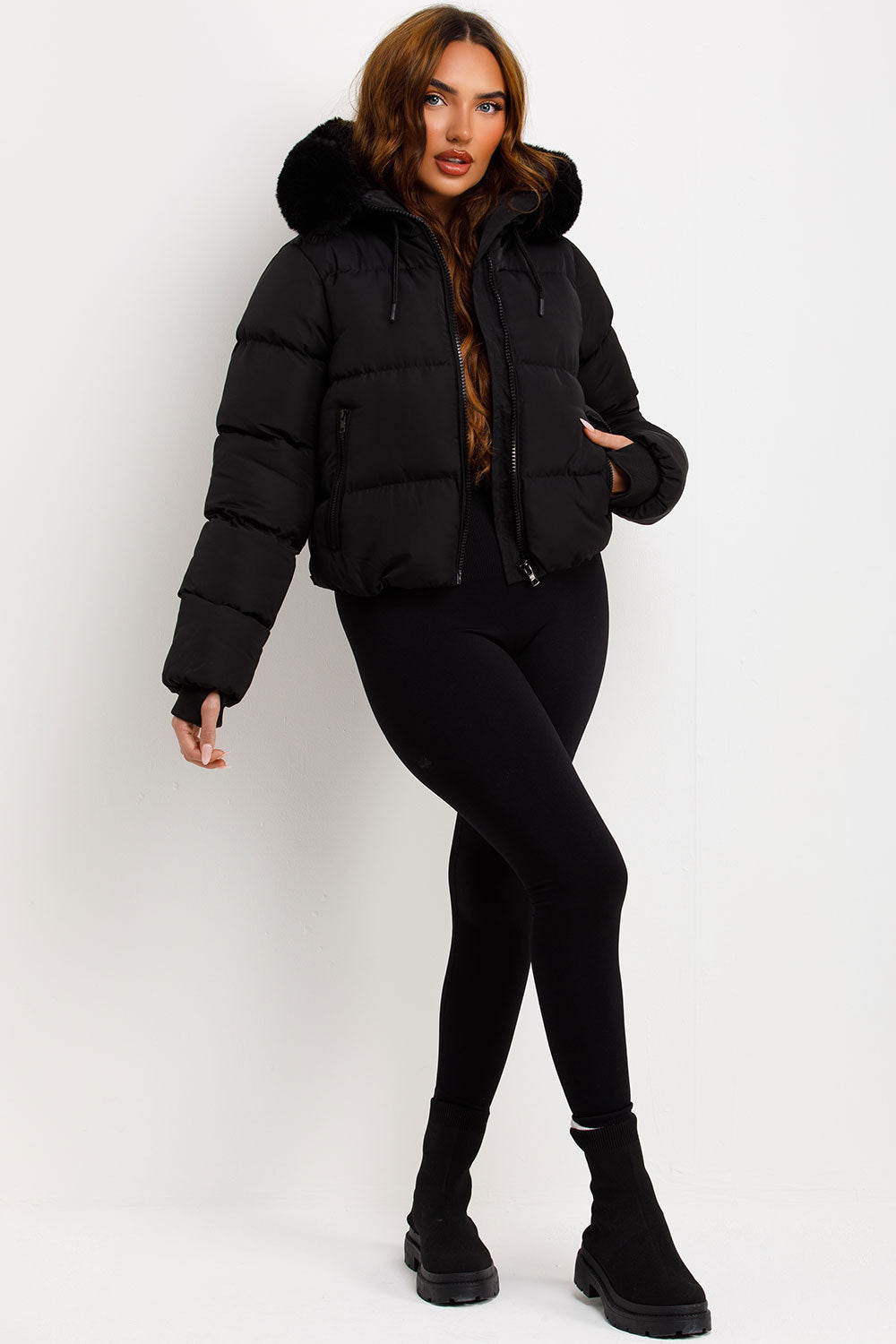 Audrina | Women’s puffer jacket with faux fur hood