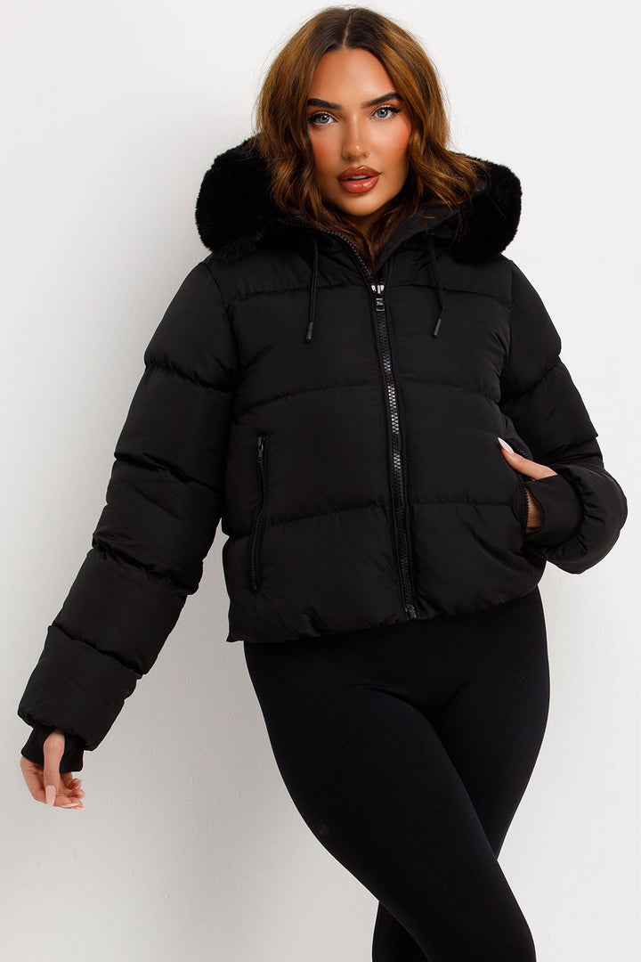 Audrina | Women’s puffer jacket with faux fur hood