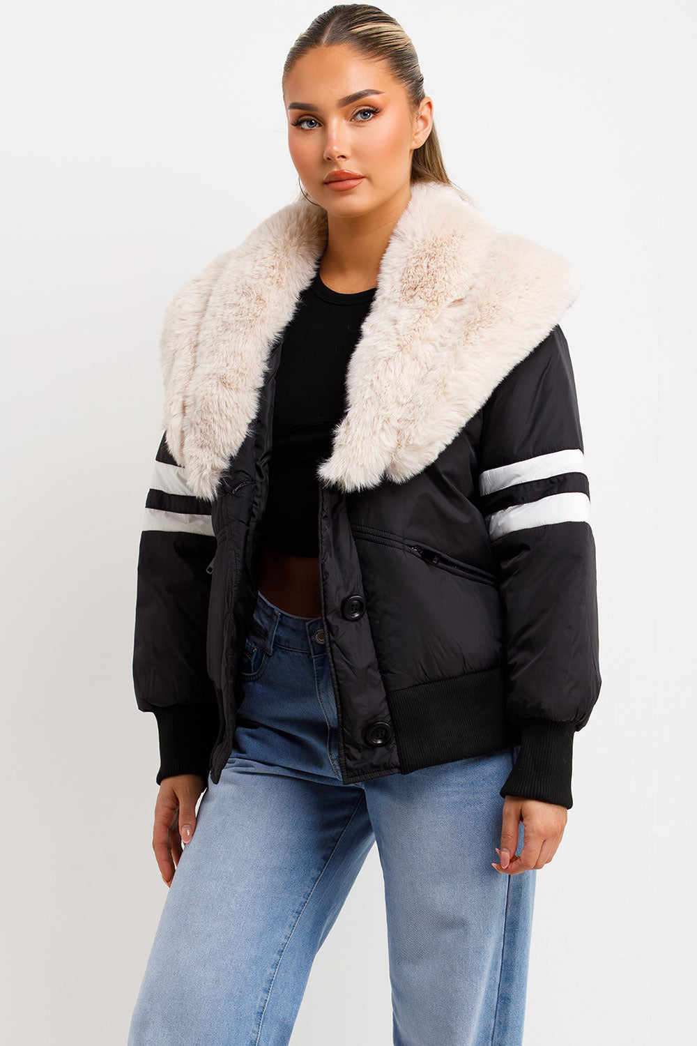 Radzna | Women’s aviator bomber jacket with faux fur collar
