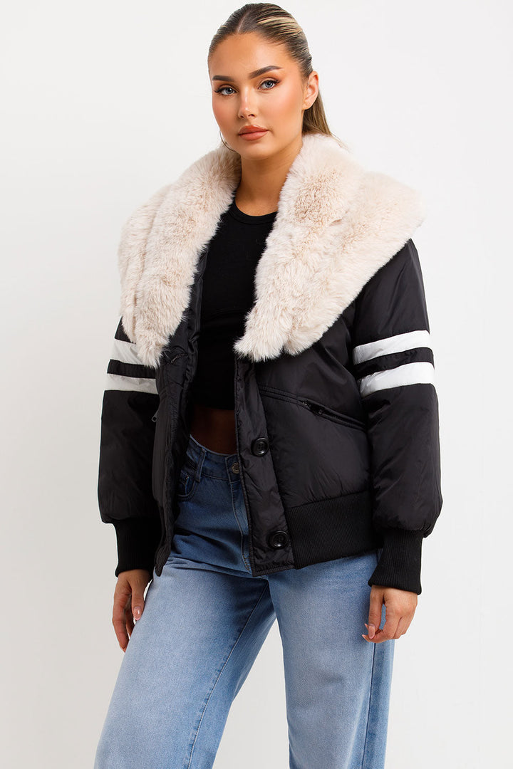 Radzna | Women’s aviator bomber jacket with faux fur collar
