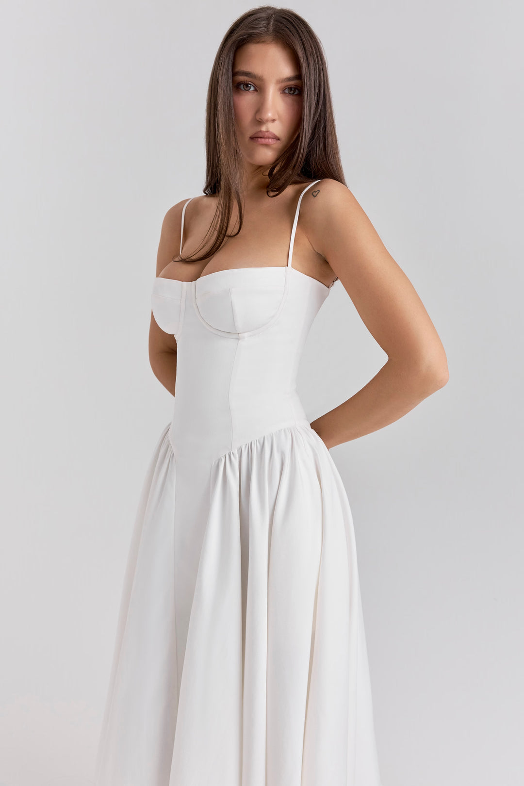 Clara | Corset midi dress with spaghetti straps and flared skirt
