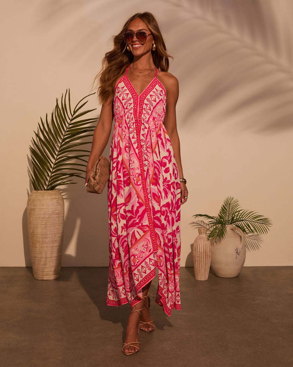 Layla | Boho print summer dress with handkerchief hem