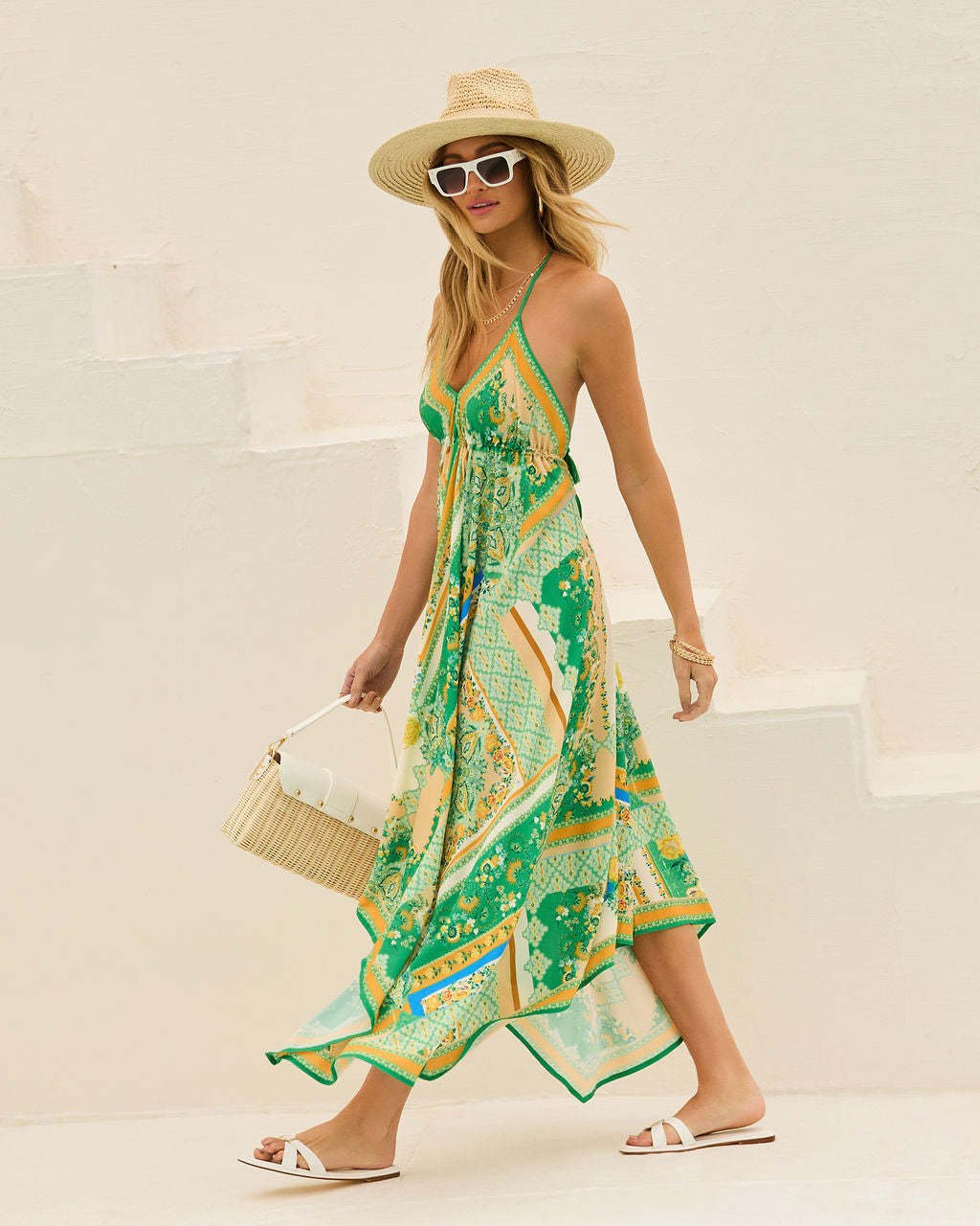 Layla | Boho print summer dress with handkerchief hem
