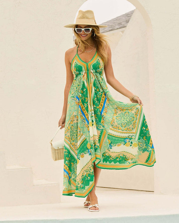 Layla | Boho print summer dress with handkerchief hem