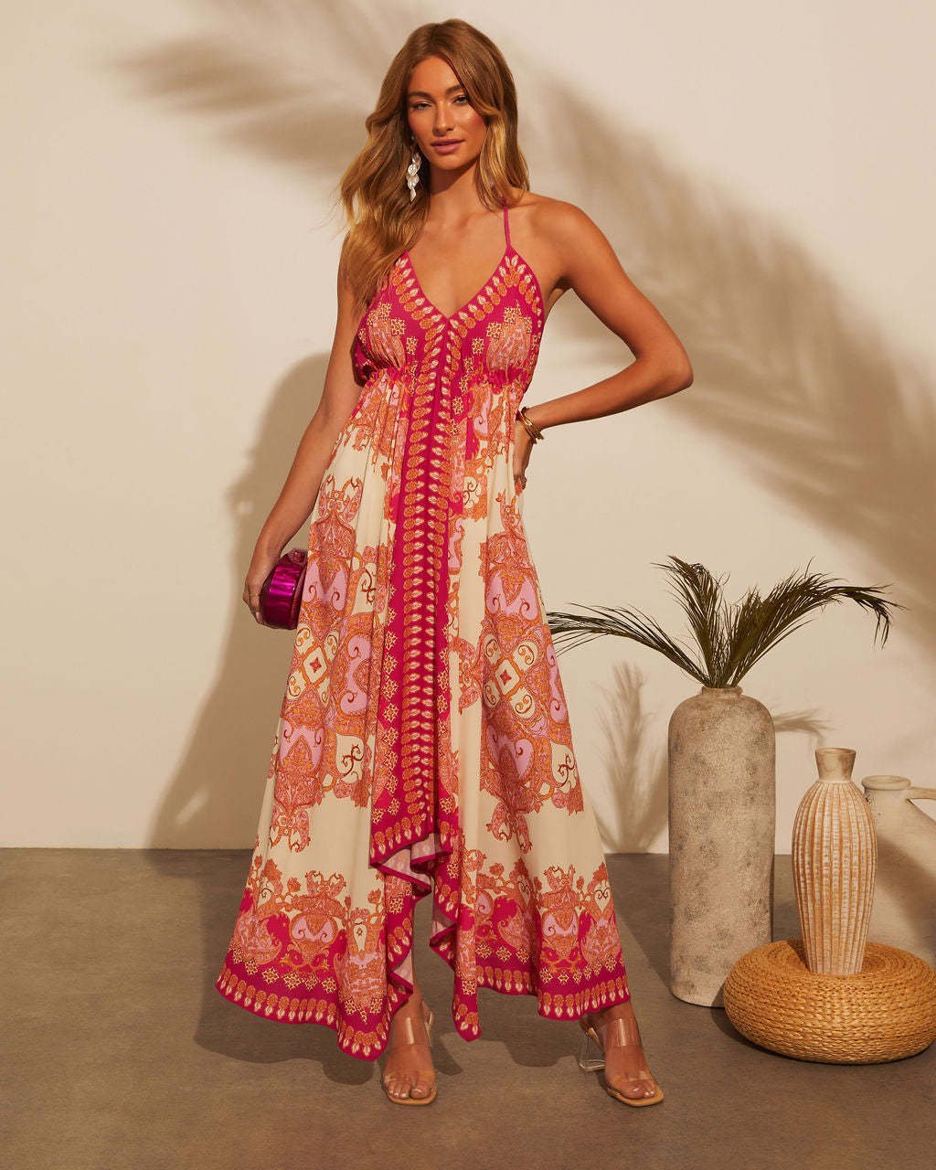 Layla | Boho print summer dress with handkerchief hem