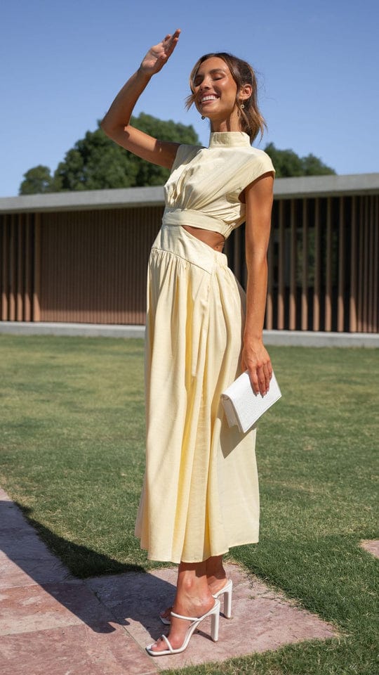 Elina | Women's midi dress with cut-outs and high collar