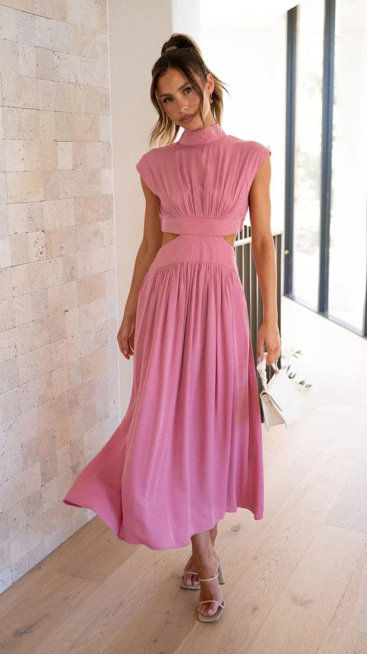 Elina | Women's midi dress with cut-outs and high collar