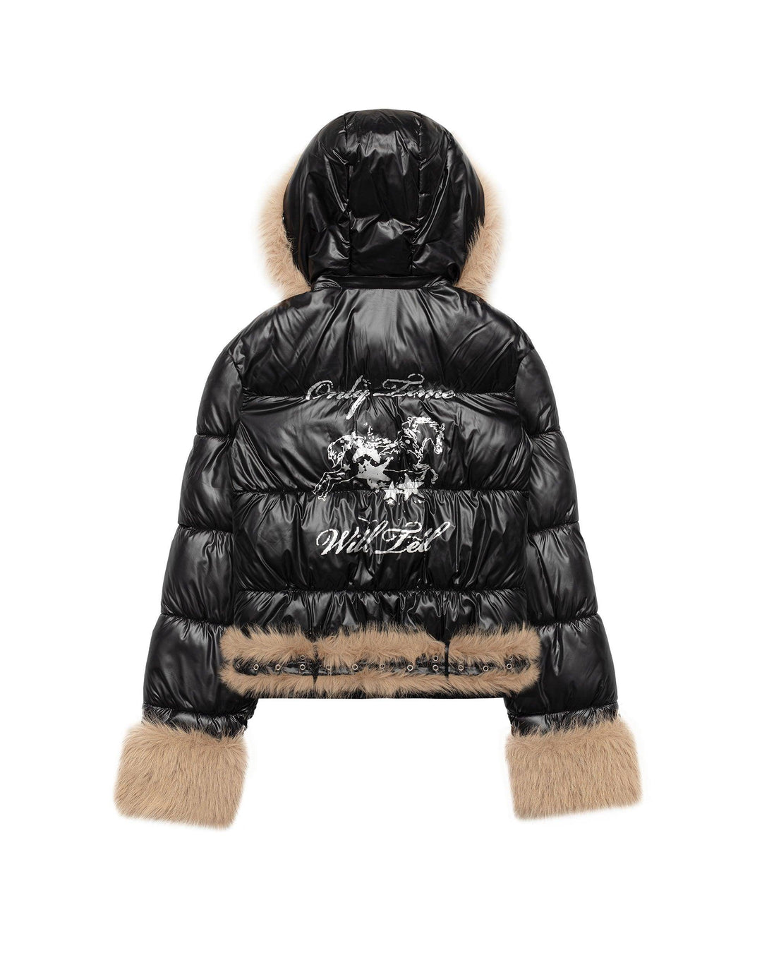 Indira | Women’s slim-fit shiny puffer jacket with detachable faux fur parts