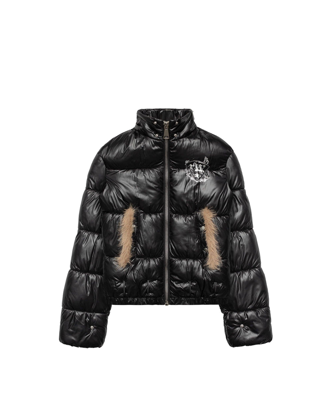 Indira | Women’s slim-fit shiny puffer jacket with detachable faux fur parts