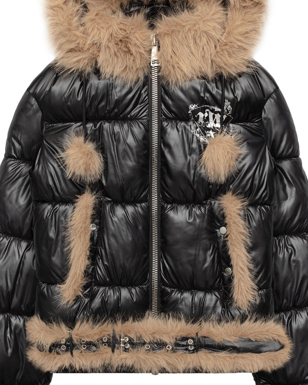Indira | Women’s slim-fit shiny puffer jacket with detachable faux fur parts