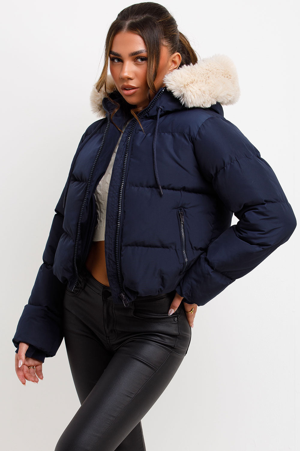 Nadia | Women's puffer jacket with faux fur hood