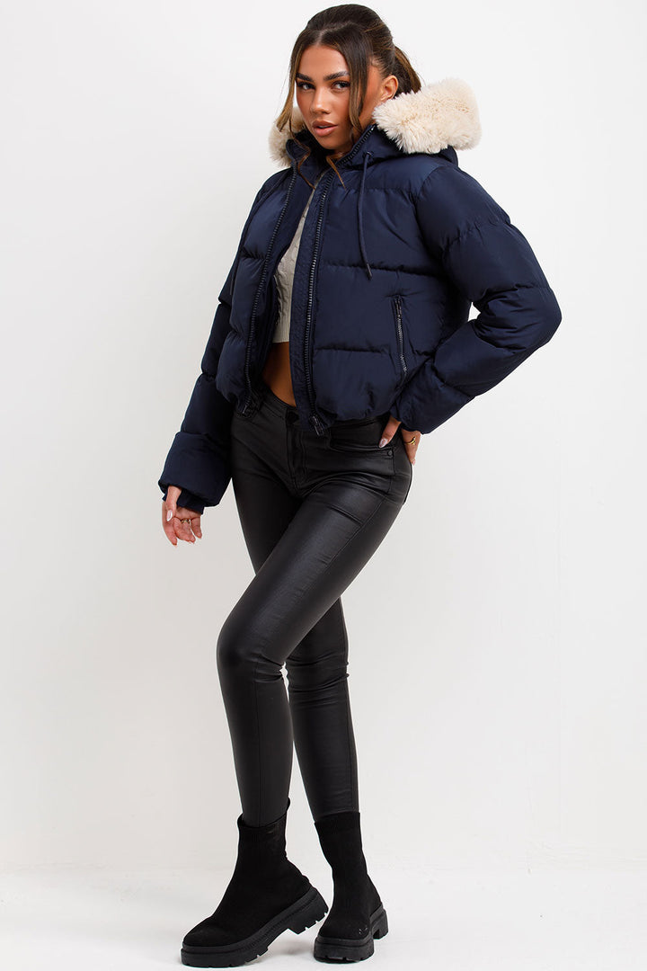 Nadia | Women's puffer jacket with faux fur hood