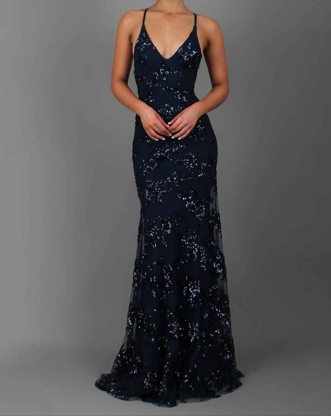 Nora | Women's sequin evening gown with deep back and train