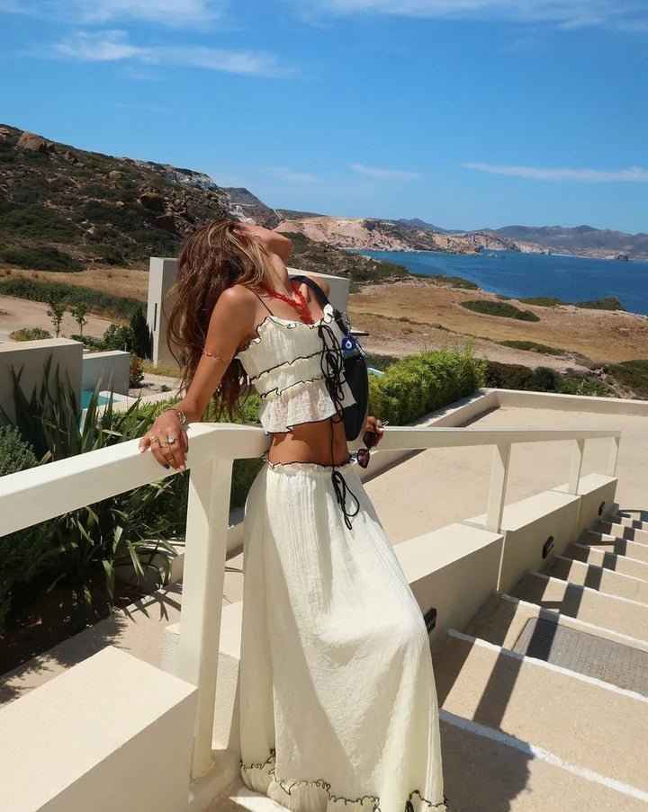 Sofia | Two-piece boho set with ruffles and lace-up details