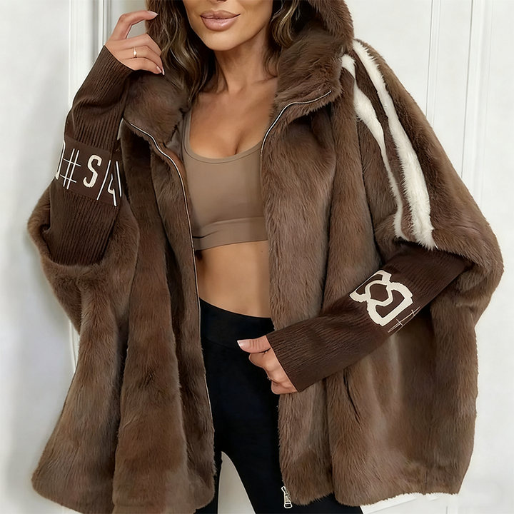 Zula | Women’s oversized faux-fur zip hoodie jacket with contrast sleeve detailing