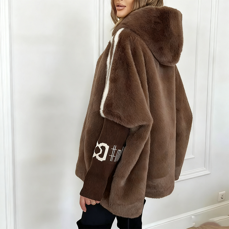Zula | Women’s oversized faux-fur zip hoodie jacket with contrast sleeve detailing