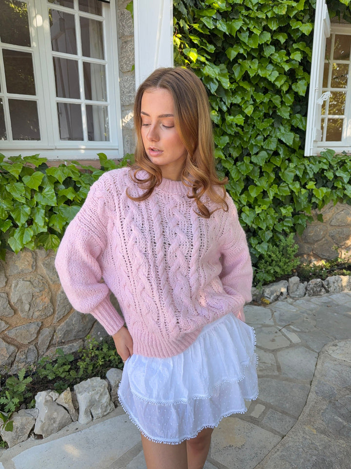 Rafa | Women’s cable knit sweater with balloon sleeves and ribbed hem