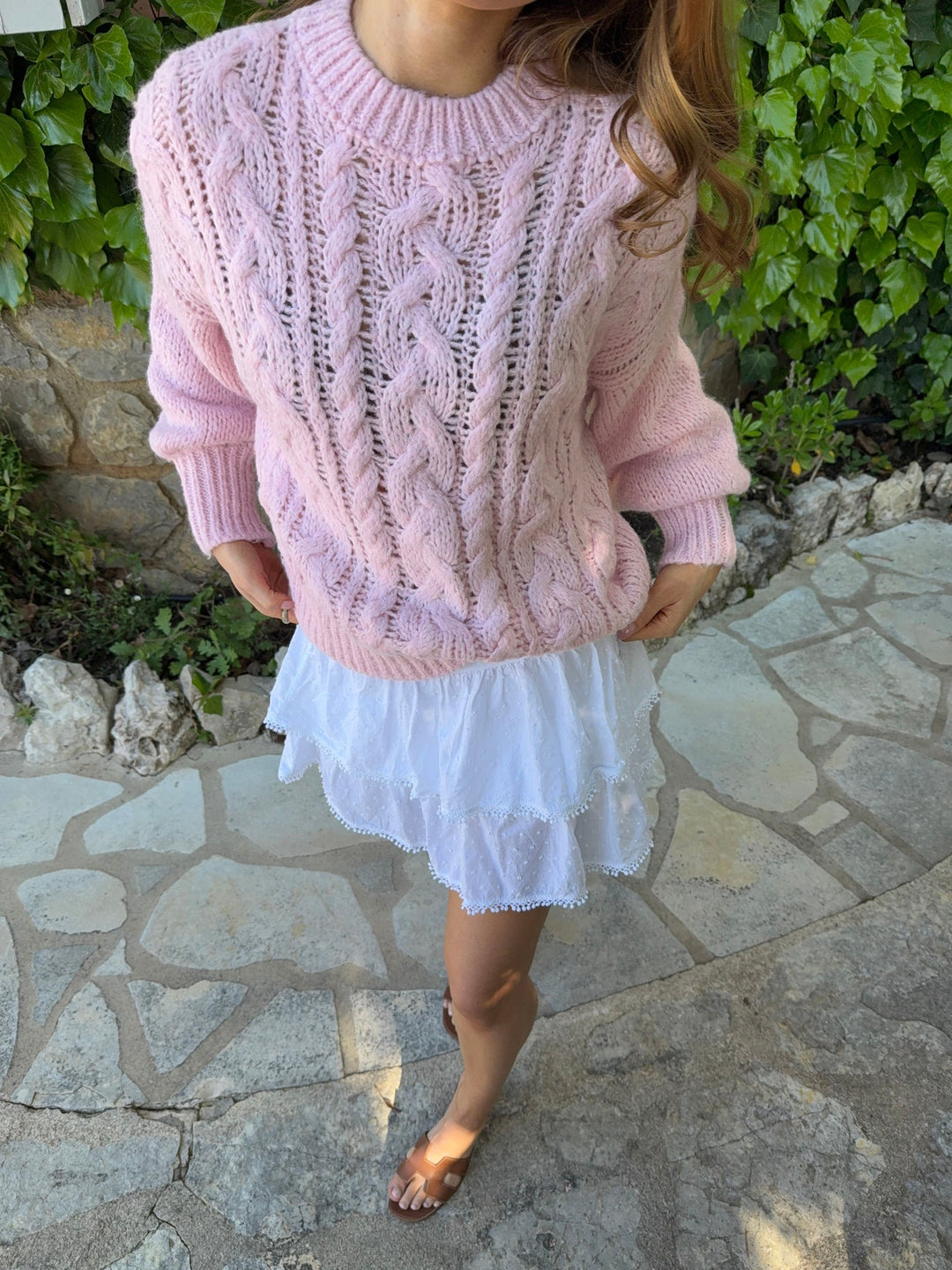 Rafa | Women’s cable knit sweater with balloon sleeves and ribbed hem