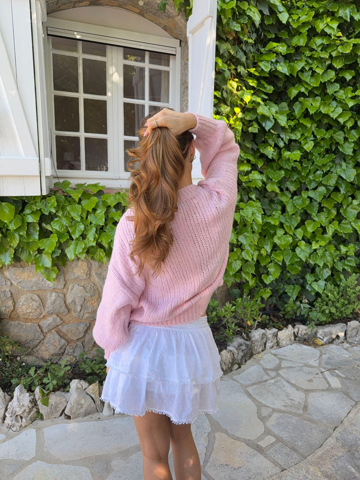 Rafa | Women’s cable knit sweater with balloon sleeves and ribbed hem