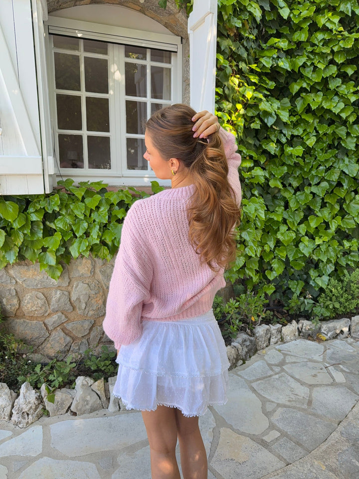 Rafa | Women’s cable knit sweater with balloon sleeves and ribbed hem