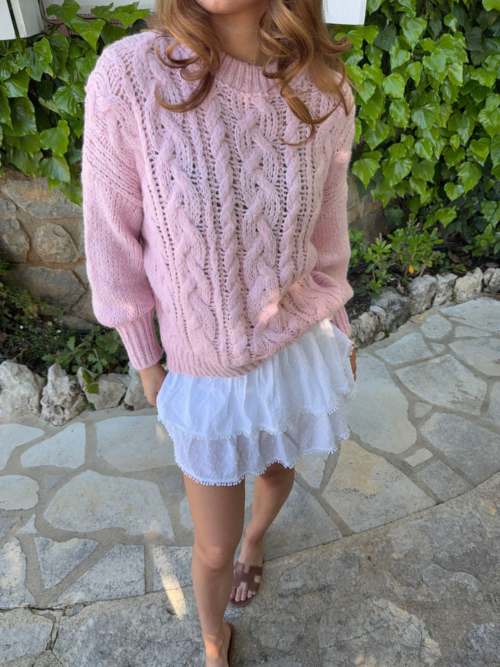 Rafa | Women’s cable knit sweater with balloon sleeves and ribbed hem