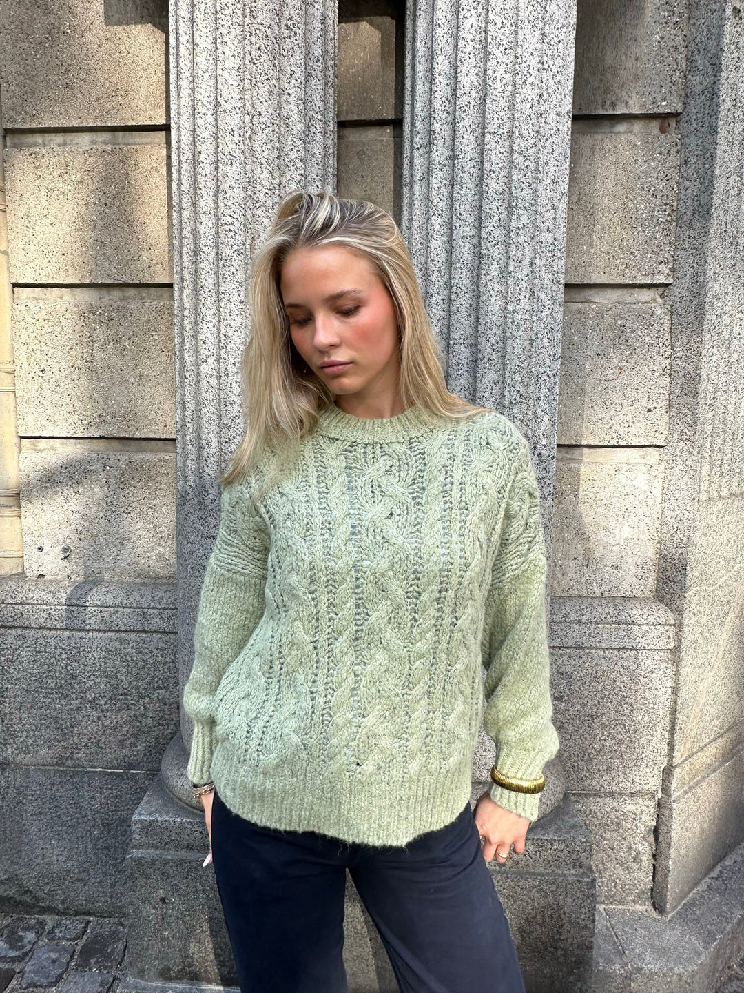 Ruffa | Women’s knit sweater with cable design and balloon sleeves