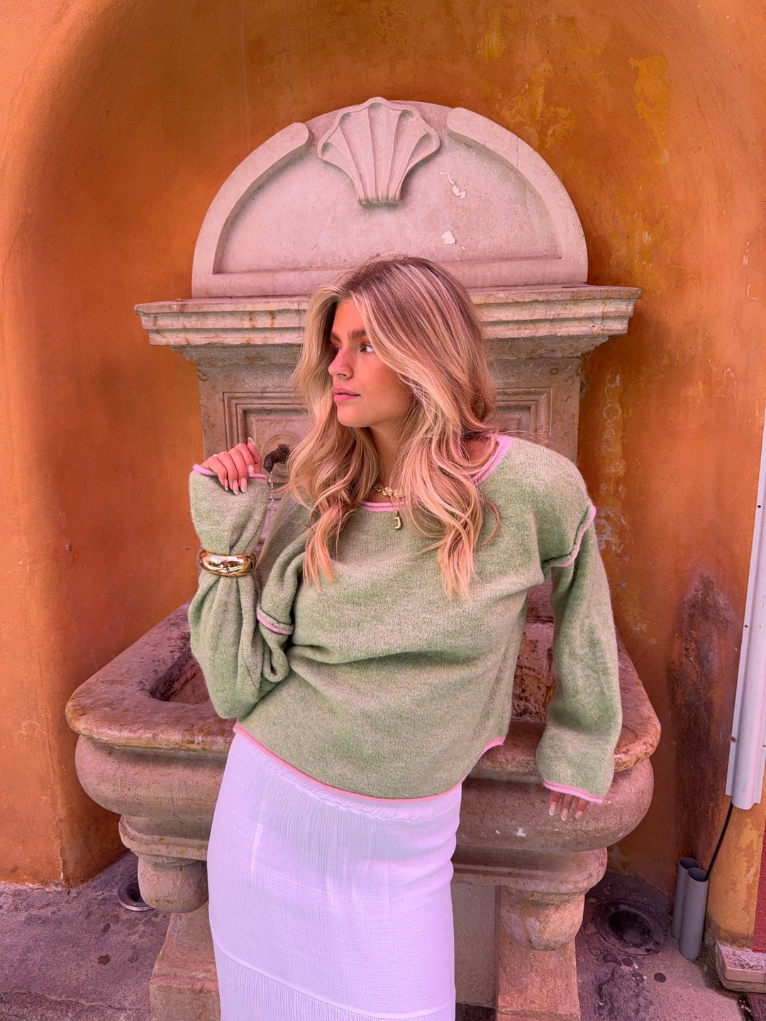 Lucy | Women’s knit sweater with contrast details and boxy silhouette