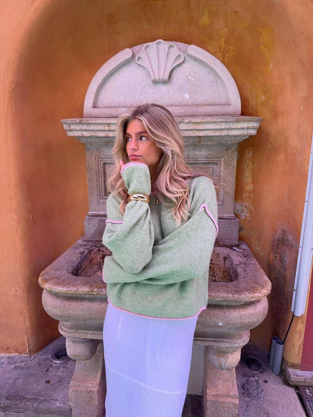 Lucy | Women’s knit sweater with contrast details and boxy silhouette