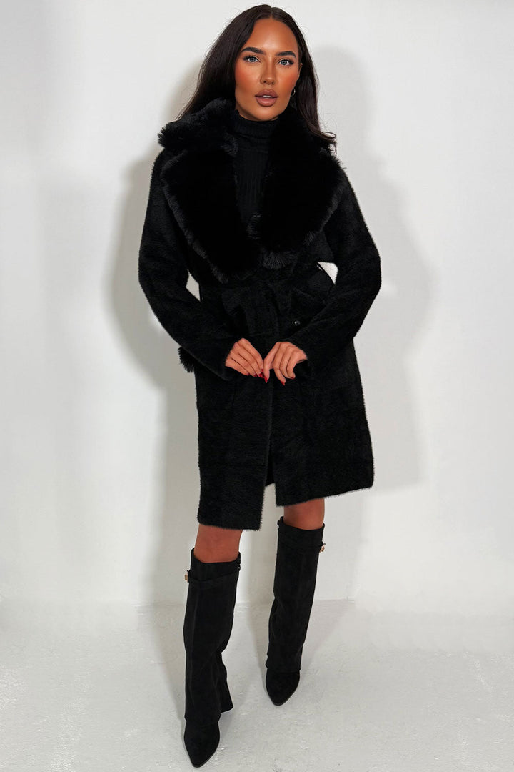 Harley | Women’s belted coat with faux fur collar