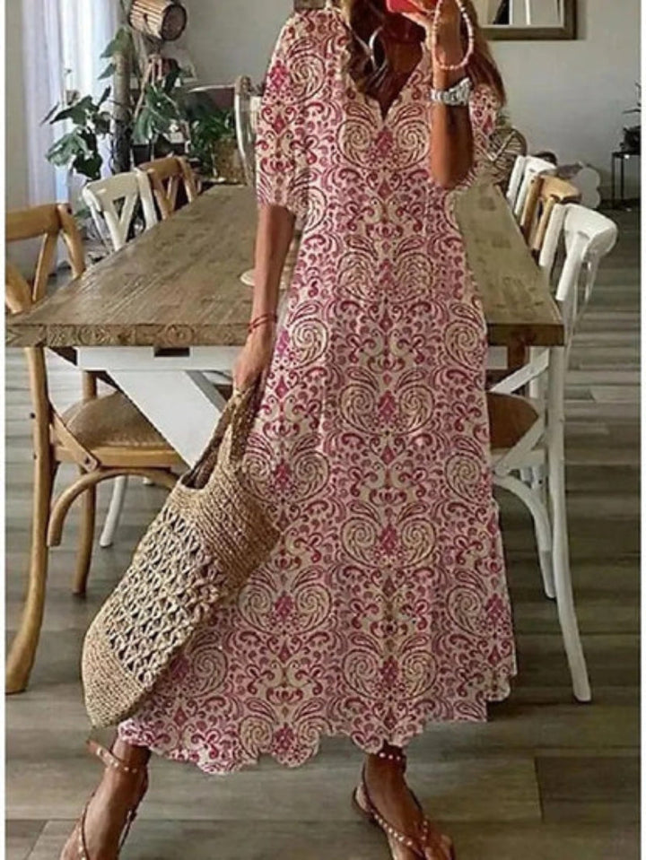 Bethany | Women’s boho v-neck printed midi dress