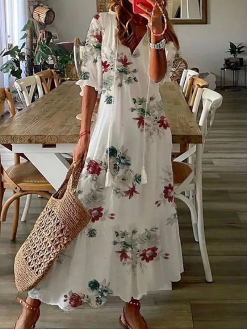 Bethany | Women’s boho v-neck printed midi dress