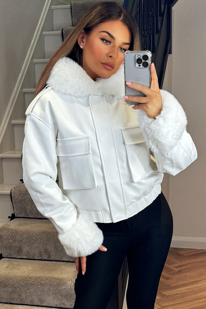 Kamari | Women’s faux fur bomber jacket with detachable trim